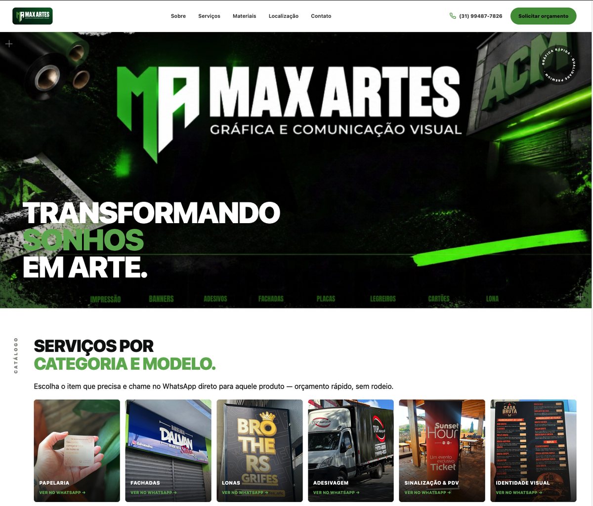 Projeto Dev Duo: site da Max Artes, gráfica